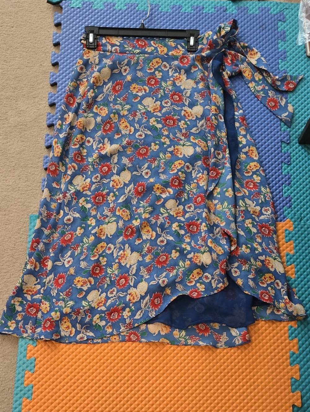 Lauren Ralph Lauren Blue Floral High-Low Wrap Skirt with Tie